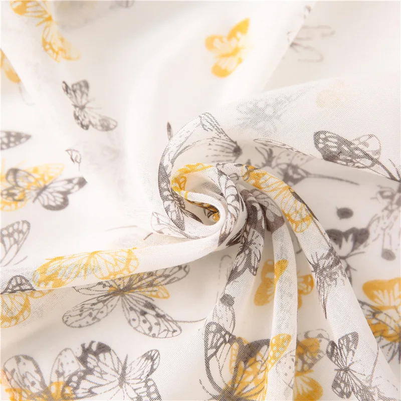 

Luxury silk scarf Autumn winter women print cotton material scarves tourism Fashion Butterfly seaside sunscreen quality shawl