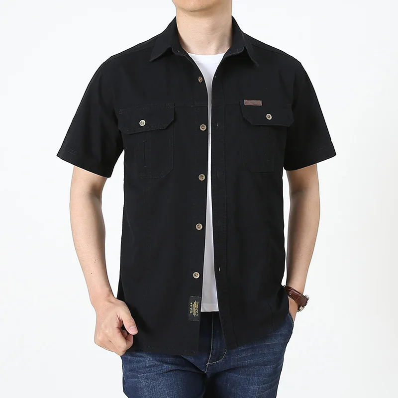 Summer Casual Shirt Men Oversized Short Sleeve Tooling Shirts Multiple Pockets Men's Clothing Blouse Overshirt 5XL BF08