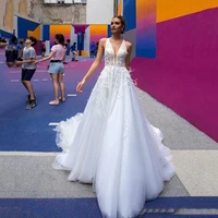 bohemian wedding dress 2020 a line v neck lace appliqued feather beach bridal dress plus size summer wedding gowns