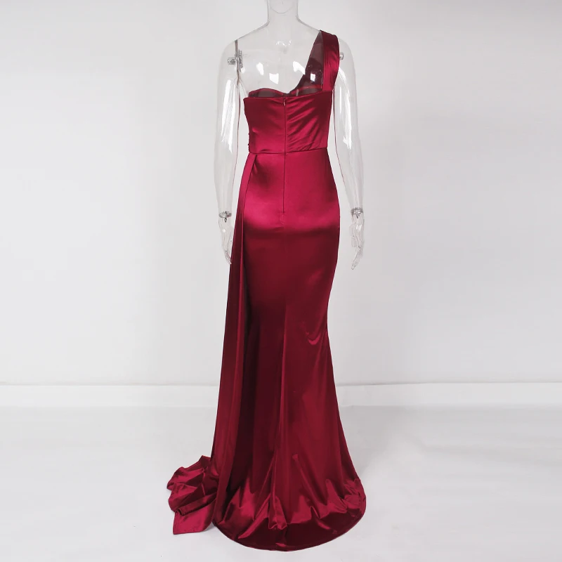 Сексуальное Бордовое платье подружки невесты на одно плечо атласное
