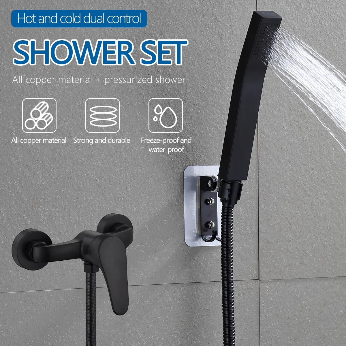 Роскошный набор для душа в ванную комнату матовый черный смеситель настенный душ