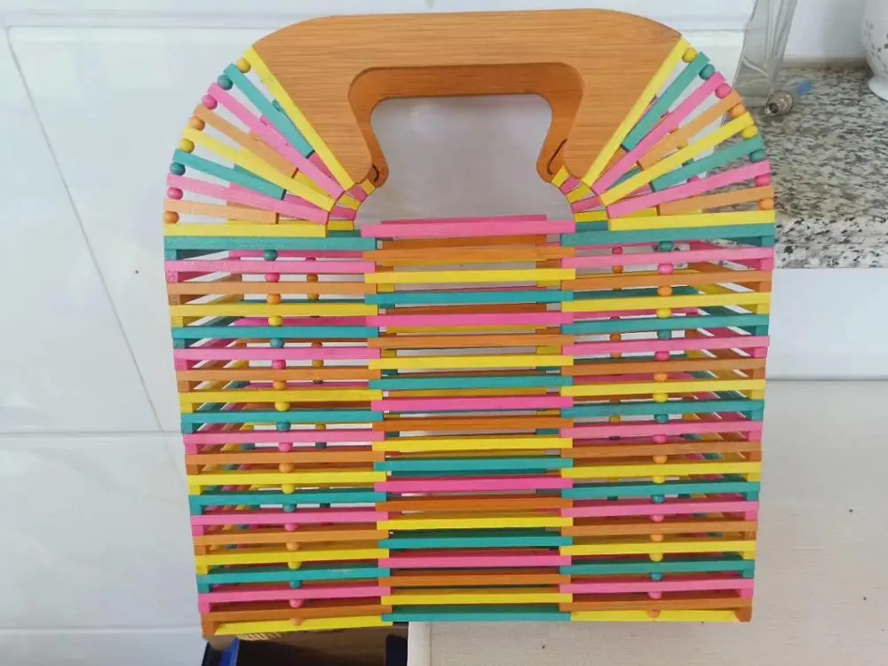 Multicolour Повседневная модная женская Праздничная разноцветная летняя пляжная сумка с верхней ручкой женские дамские сумочки из бамбука - Цвет: Multicolour