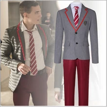 TV Series Elite School Uniform Gray Cosplay Costume Custom Womens Mens Jacket Red Long Pants Belt Tie