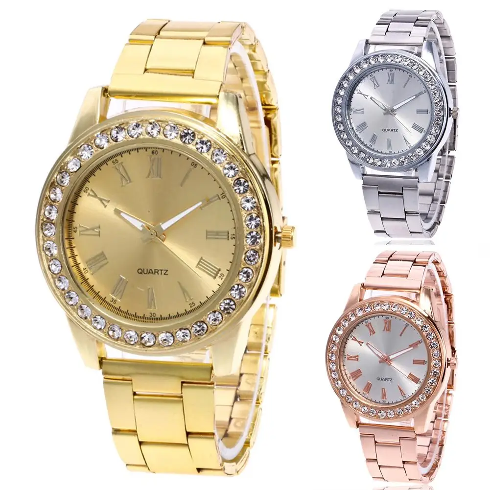 

Luxury Quartz Watch Women All-match Rhinestone Inlaid Round Dial Roman Numerals Analog Watch Gift Unisex reloj mujer relogio fem