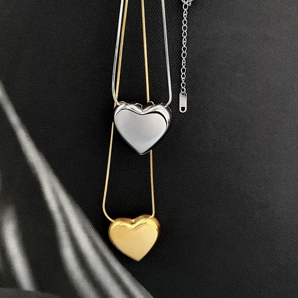 

2021 New Japan and South Korea Fashion Popular Women's Party Gift Titanium Steel Heart Pendant Simple Clavicle Chain Necklace