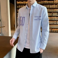 mens wear youth summer business long sleeve self cultivation trend handsome leisure shirt loose free shipping white gray