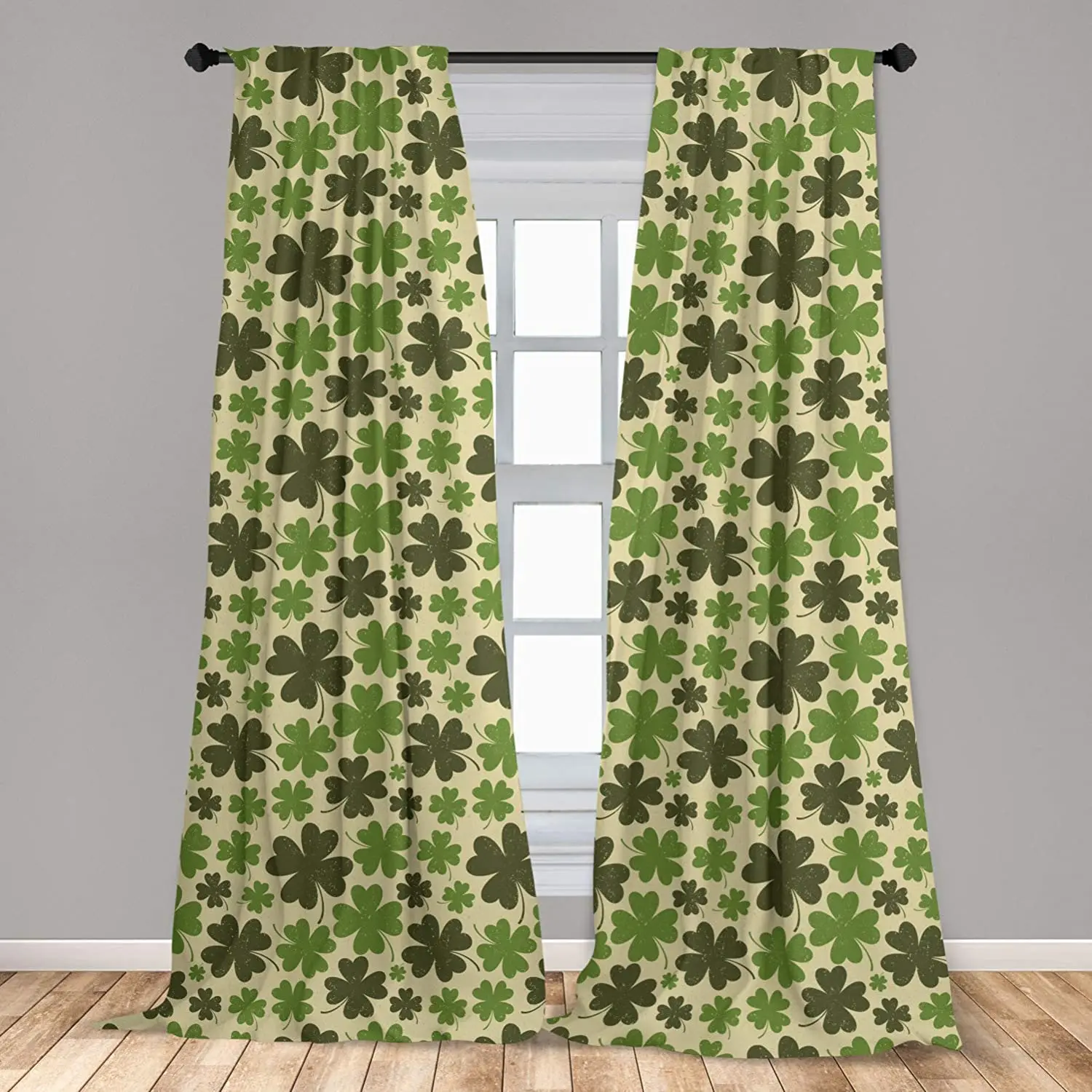 

Shamrock Curtains St Patrick's Day Holiday Clover Silhouettes with Vintage Effect Window Treatments for Living Room Bedroom