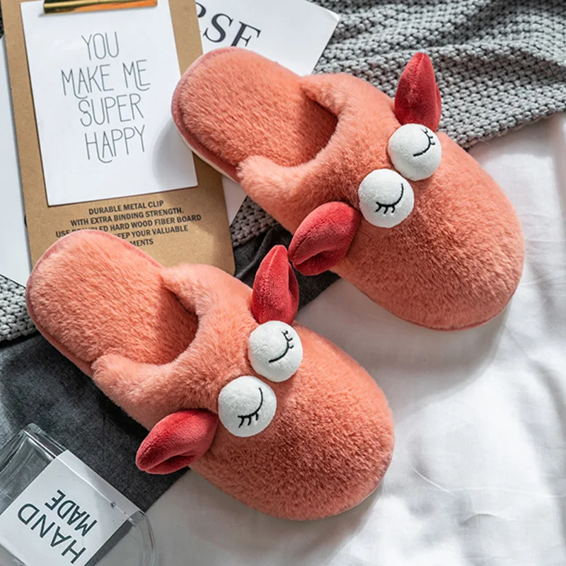 

Зимние хлопковые тапочки, женские тапочки с мультяшным рисунком, Симпатичные домашние шлепанцы, Нескользящие меховые шлепанцы для женщин