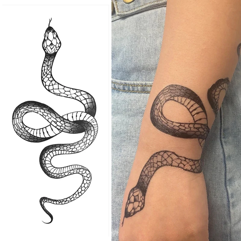 

Black Snake Tattoo Stickers Waist Body Makeup Waterproof Fake Temporary Tattoo Animal Cool Tattoos for Women Men Fake Tattoos