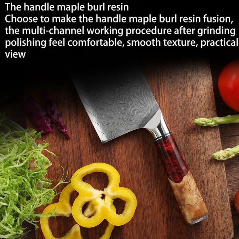 

Newest 7 Inch Handmade Cleaver Knives 67 Layers VG10 Japanese Damascus Steel Ultra Sharp Slcing Kitchen Knives Resin&Wood Handle