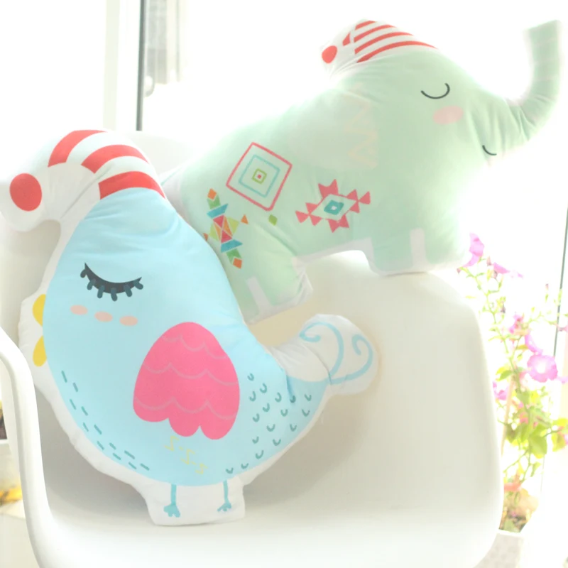 

55cm Cute Simulation Bird Elephant Pillow Animals Printing Double Sided Girls Doll Kid Toy