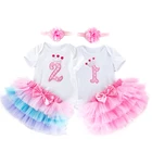 Наряды для новорожденных девочек It's My 1st 2nd Birthday, От 1 до 2 лет летние платья, детские костюмы, кружевное вечернее платье-пачка для маленьких девочек
