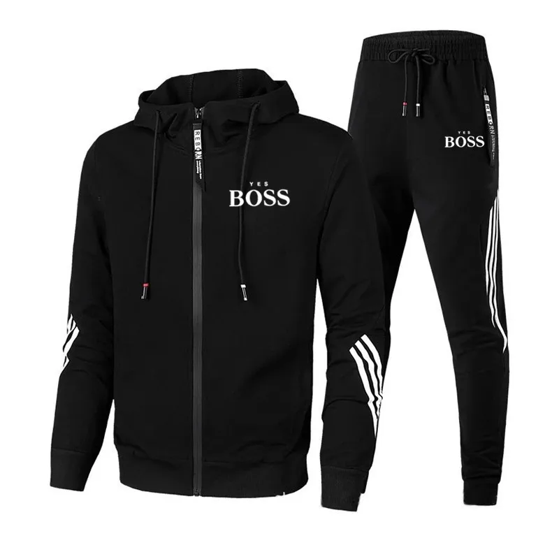 

2020 new spring and autumn fishing men's couple two-piece striped sportswear striped jacket full-sleeved top + outdoor sports pa