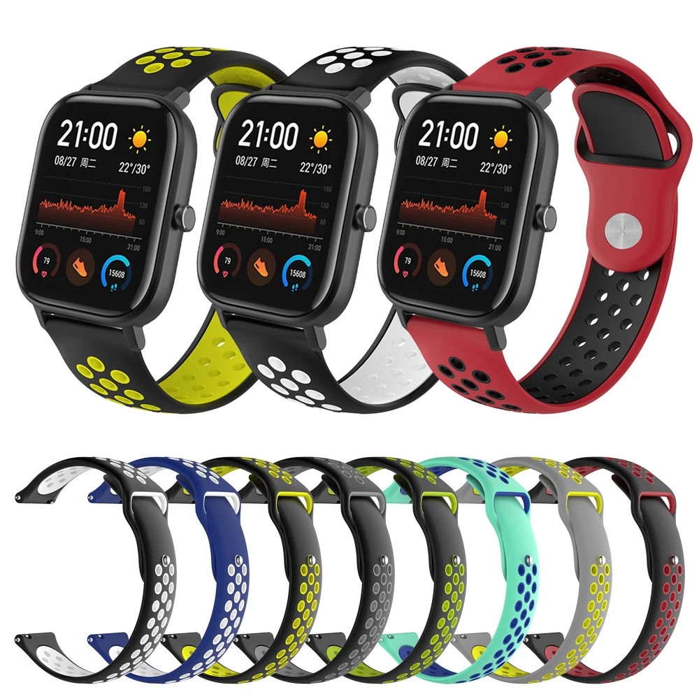 Силиконовый ремешок для часов для Xiaomi Huami Amazfit GTS ремень Amazfit GTR 42 мм/Bip lite полосы для samsung Galaxy Active 2 ремешок для часов