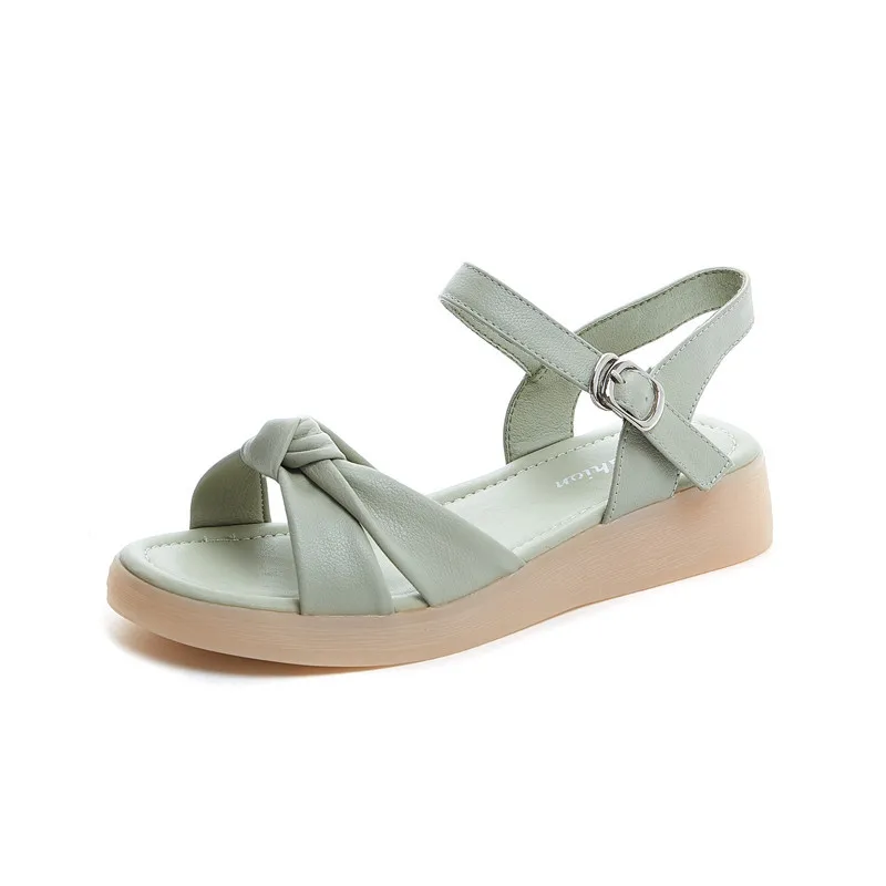 

Leather sandals women's summer 2021 new style casual platform women's shoes fish mouth open toe wedges soft sole sports sandals