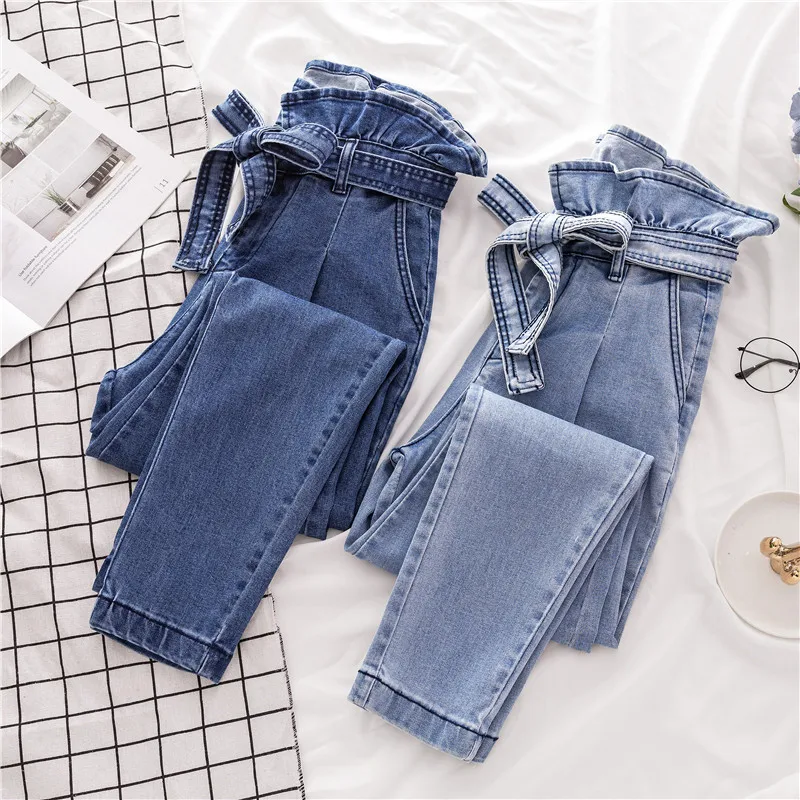 

Large Size Women's Jeans 2020 New Korean Loose Bud High Waist With Bow Denim Pants Women Casual Cowboy Harem Trousers 4Xl W1966