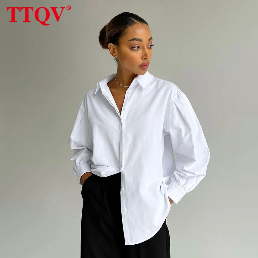 

TTQV Elegant White Office Women'S Shirt 2022 Winter Casual Long Sleeve Blouse Ladies Fashion Lapel Single-Breasted Shirts Female