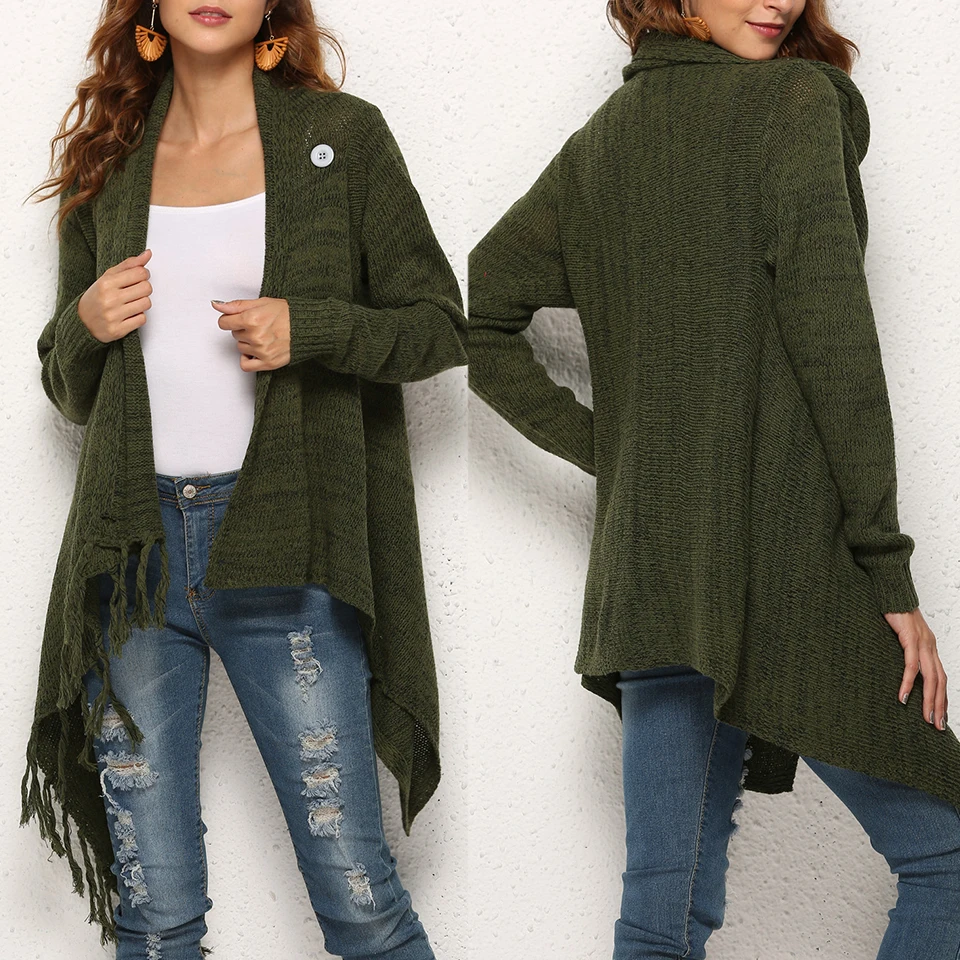 

Fringe Tassel Sweater Wrap Shawl Cape Loose Scarf Cardigan Women Knit Sweater Button Convertible Camisola Blusa De Frio Feminina