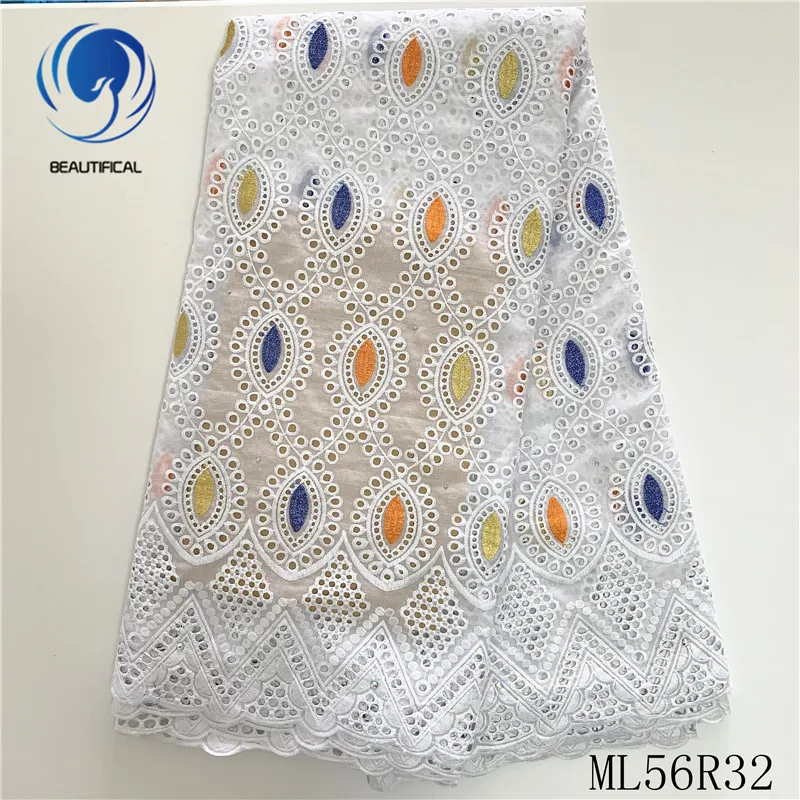 

BEAUTIFICAL Cotton african lace fabrics New design nigerian voile lace fabric with stones Punch cotton lace fabric ML56R32