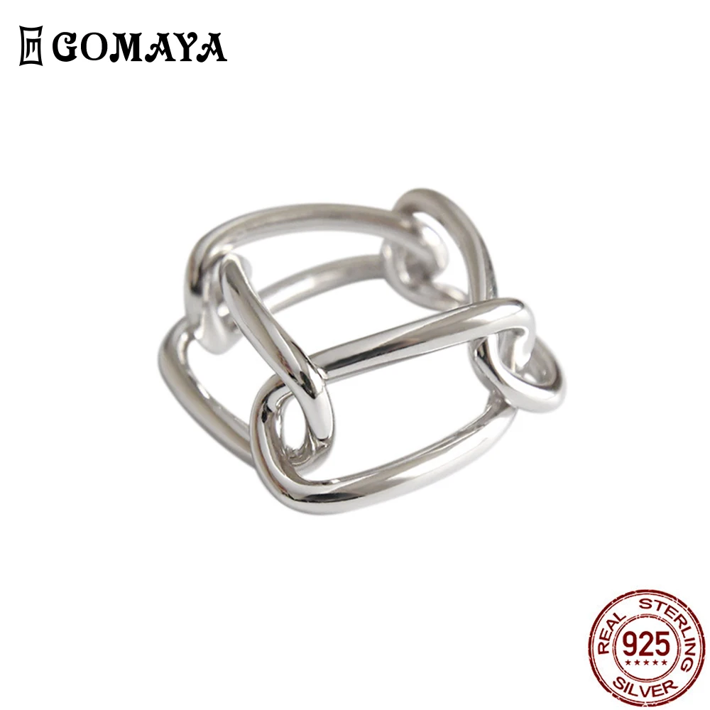 

GOMAYA 925 Sterling Silver Rings For Women And Men Minimalist Chain Square Button Vintage Ring Fine Jewelry Best Gift To Friend