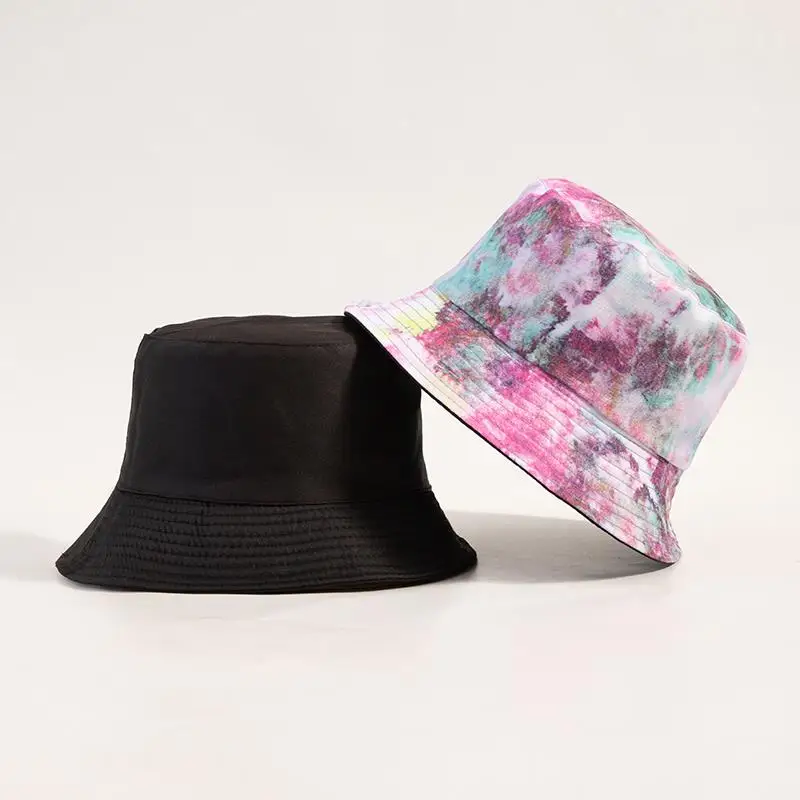 

New Tie-dyed Graffiti Bucket Hat For Women Two Side Outdoor Foldable Bob Fisherman Hats 2021 Unisex Panama Sun Cap M055