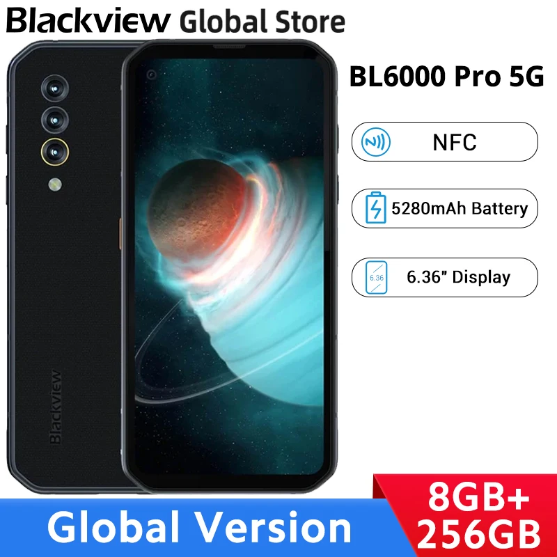 

Blackview BL6000 Pro 5G Smartphone 8GB RAM 256GB ROM Octa Core NFC Dimensity 800 6.36" Display Mobile Phone 5280mAh Battery