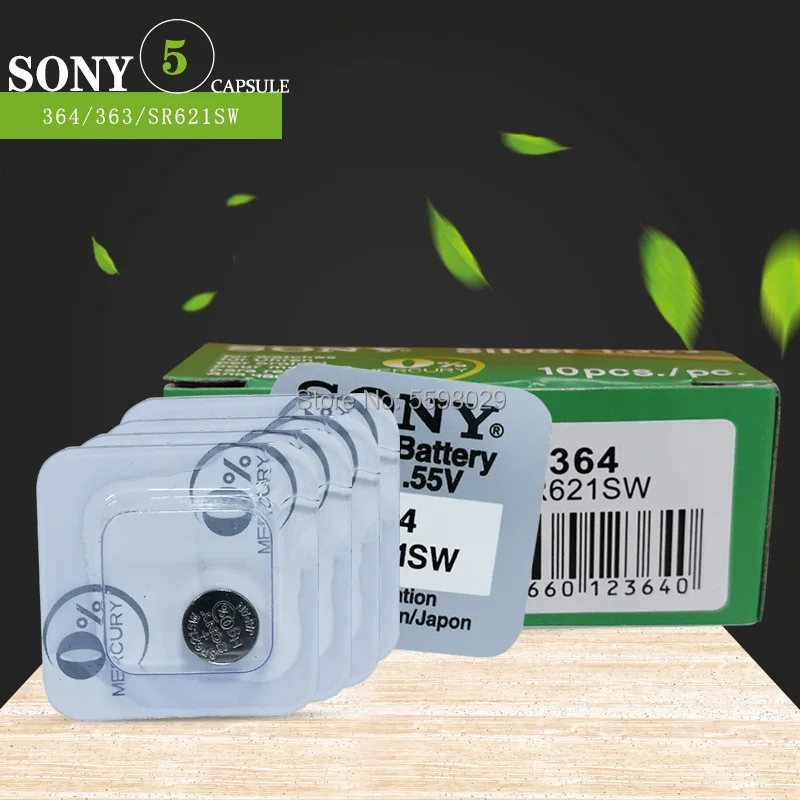 Оригинал для Sony 5 шт. SR621SW оксид серебра часов AG1 364 164 D364 L621 кнопочные батареи монет