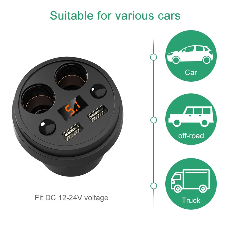 Автомобильное зарядное устройство 2 USB DC/5V 3.1A адаптер в виде стакана Разветвитель