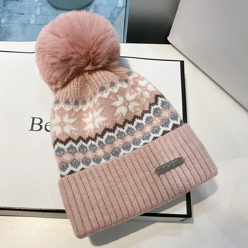 Рождественские облегающие шапки вязаная шапка со снежинками и оленями Женская