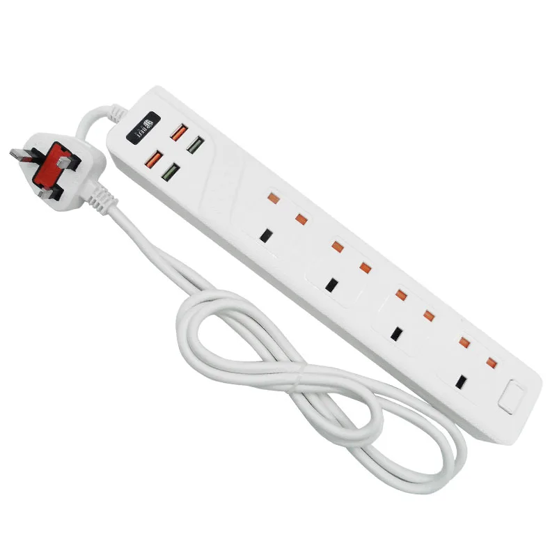 Сетевой удлинитель 4AC на 4 порта USB зарядное устройство для дома и офиса 2 м питания