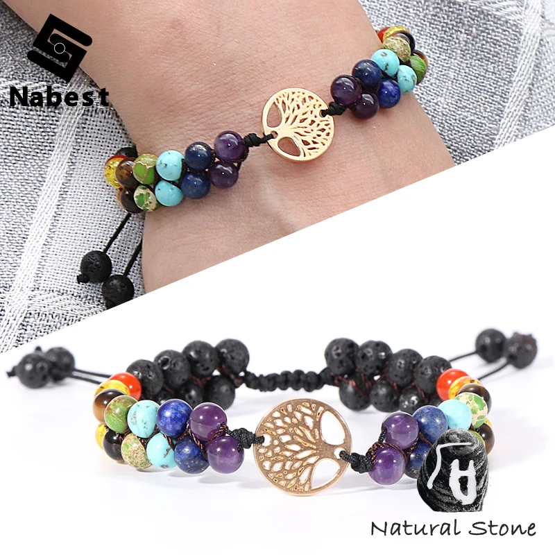Женские и мужские природного вулканического камня бусины 7 браслеты чакры