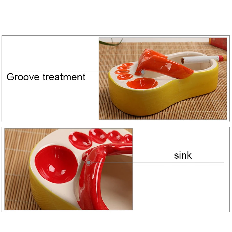 

Ceramic Ashtray without Lid Creative Flip-flop Shaped Ashtray with Cigarette Rest for Home Office Bar 13*8*5.5cm LI