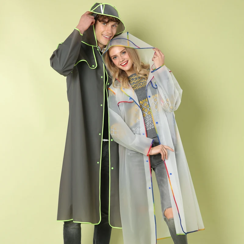 

Длинный прозрачный дождевик из ЭВА для взрослых женщин и мужчин, Модные непромокаемые куртки с капюшоном для девушек, уличные дорожные дожд...