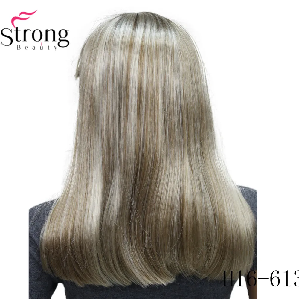 StrongBeauty Женские синтетические парики волосы черный/Блонд длинные прямые аккуратная челка стиль Natura парик волосы