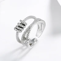 panjbj 925 sterling silver luxury new fashion 3 layers cubic stones rings circles gothic hyperbolic adjustable rings
