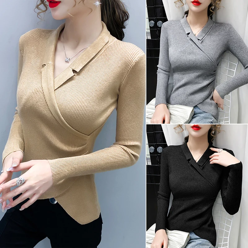 

2020 v-neck bottoming sweater women wear net celebrity trend self-cultivation outer wear thick pullover sweater