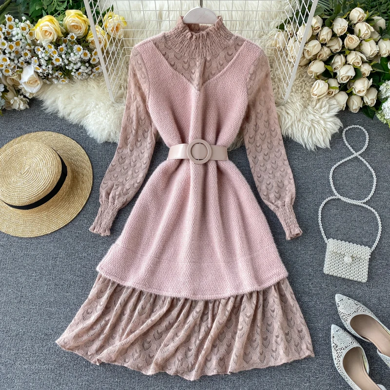 2020 Новая модная женская одежда пышные рукава стоячие до колен женское платье| |