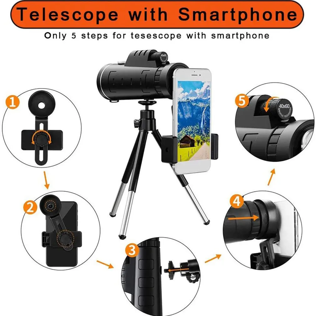 

Portable Monocular Telescope 40 X 60 Waterproof High Power Monocular For Wildlife Travel And Bird Watching