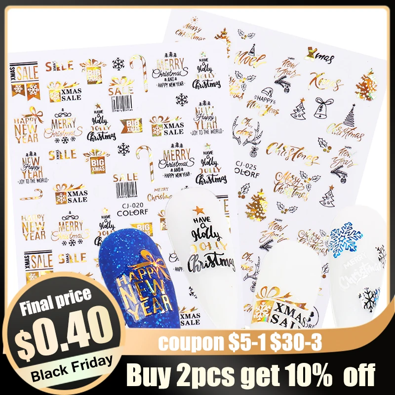 

3D голографические С Рождеством наклейки для ногтей Снежинки для ногтей Снеговик олень Санта лазер золотые слайдеры для ногтей новогодние н...