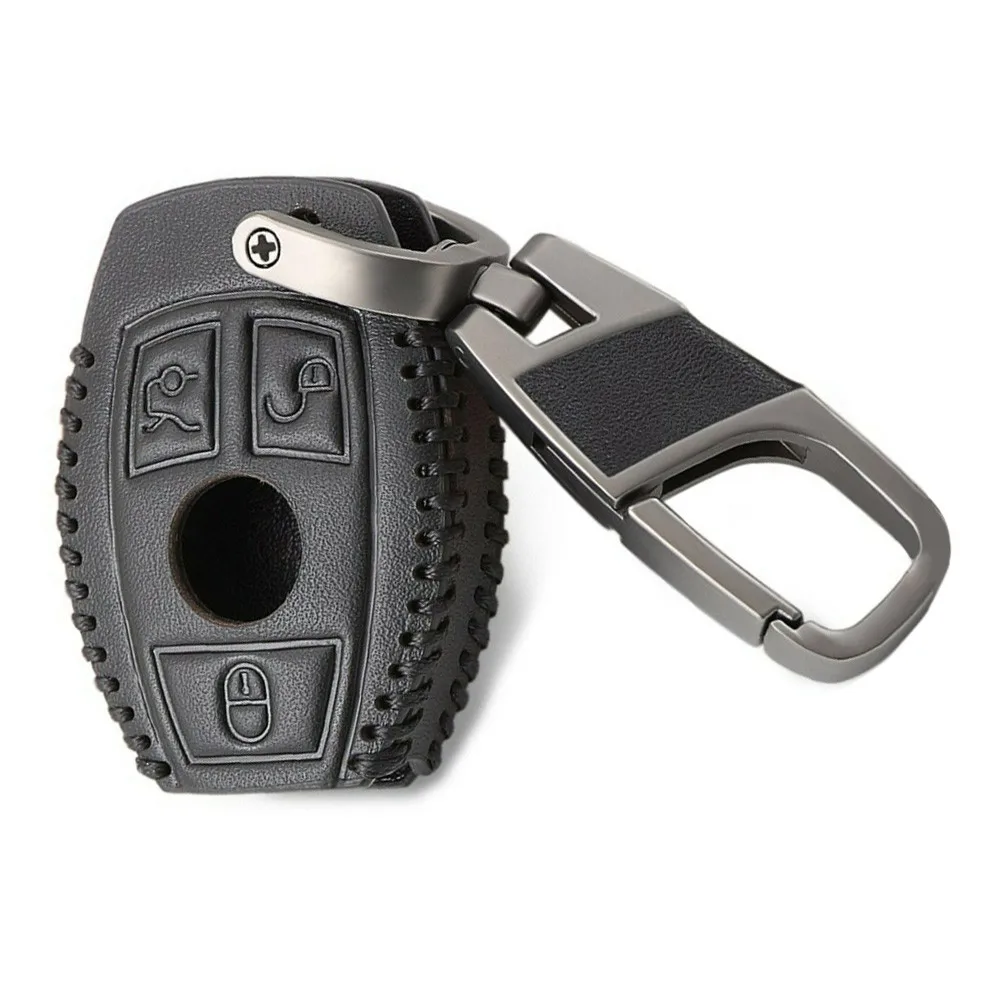 

Black Key Covers With Keychain Fob For Mercedes Benz AMG W203 W210 W211 Leather Brand New