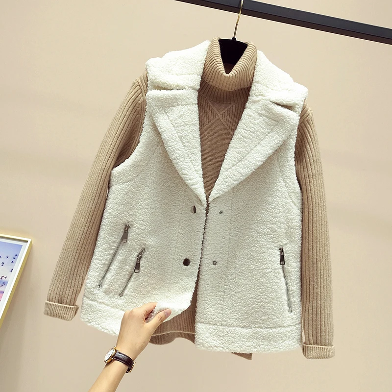 

Женский Свободный жилет Little Xiangfeng, корейский вариант, осенне-зимние Новые Топы без рукавов, модное подходящее ко всему пальто из овечьей шер...