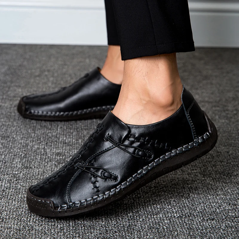 

2019 Mens Casual Shoes Handmade Leather Men Sneakers Walking Driving Footwear Male Outdoor Shoes Loafers Bean Shoes Big Size