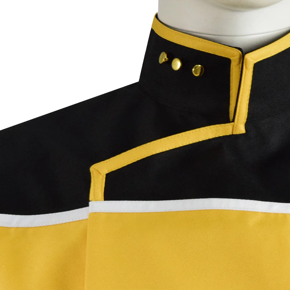 

CosDaddy Trek Captain Lieutenant Shaxs Yellow Uniform Lower Decks Men Cosplay Costume for Halloween Party