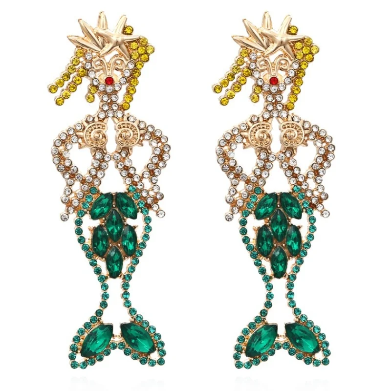 

Personality Creative Hollow Mermaid Earrings Fashion Cartoon Character Colored Rhinestone Earrings