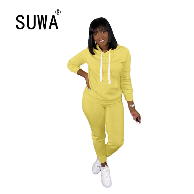 

Solid Activewear Women's Set Hooded Sweatshirt Jogger Pant Set Sporty Tracksuit Fitness Two Piece Matching Set Outfits
