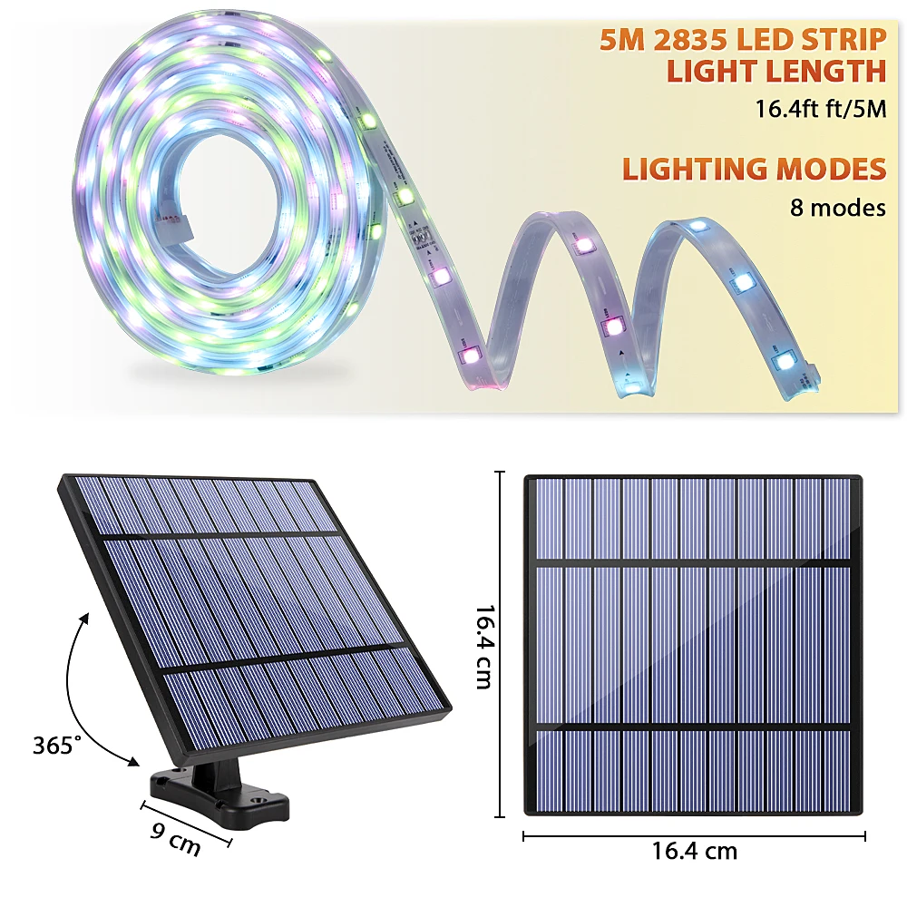 На солнечной энергии светодиодные полосы света 4 5 м гибкий 8 режимов освещения