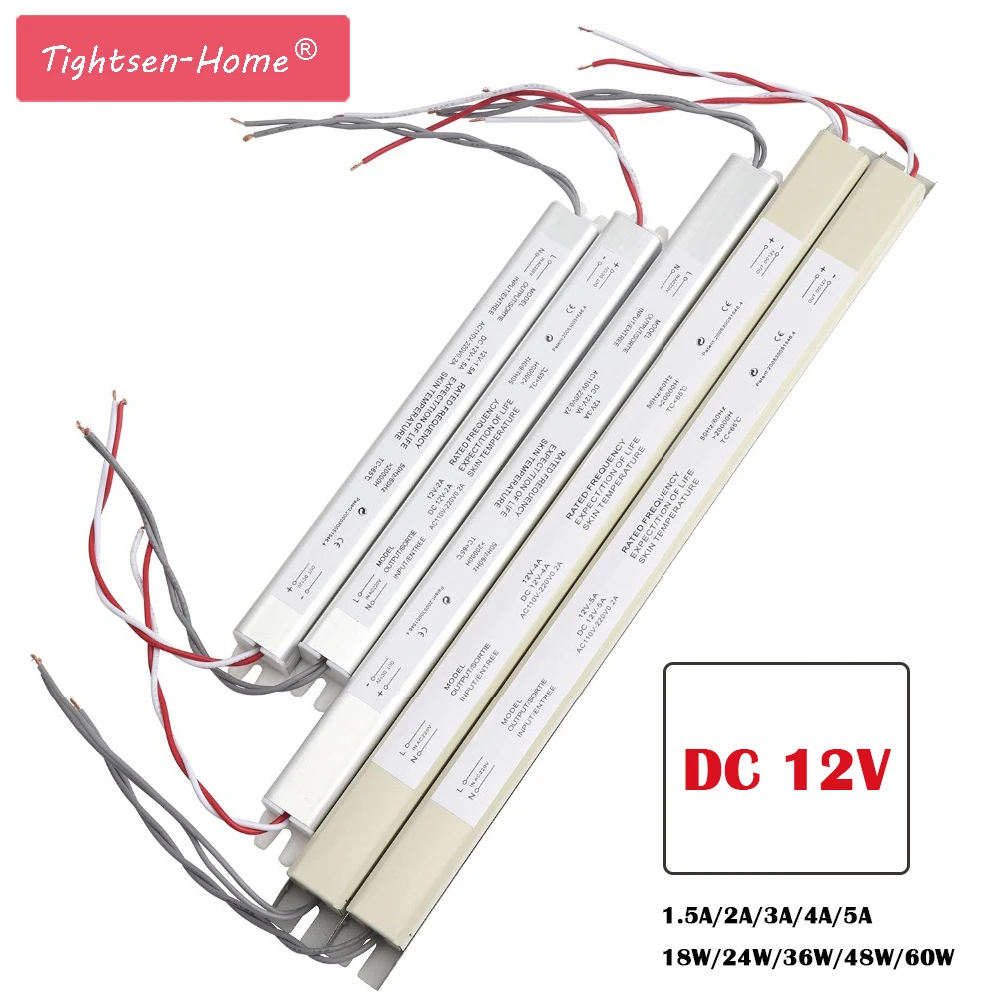 

12V Ultra Thin Adapter LED Power Supply Lighting Transformers 18W/24W/36W/48W/60W AC110 220V Driver For LED Strips Lighting box