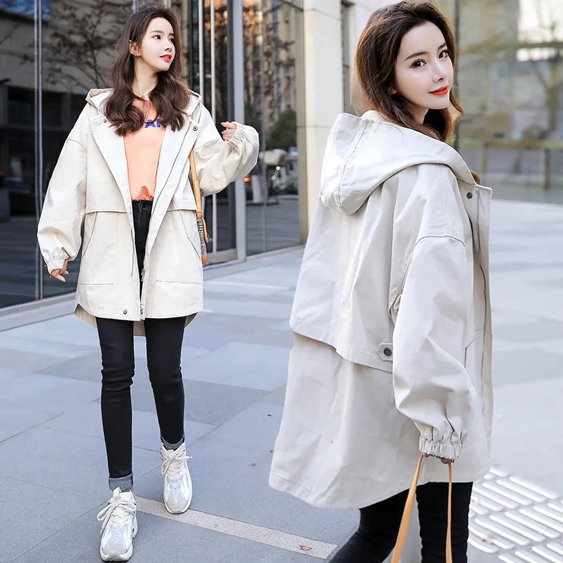 

Autumn Winter New Trench Coat Korean Mid-length Hooded Windbreaker Female Wash Denim Tooling Trench Coat Women Outwear E167