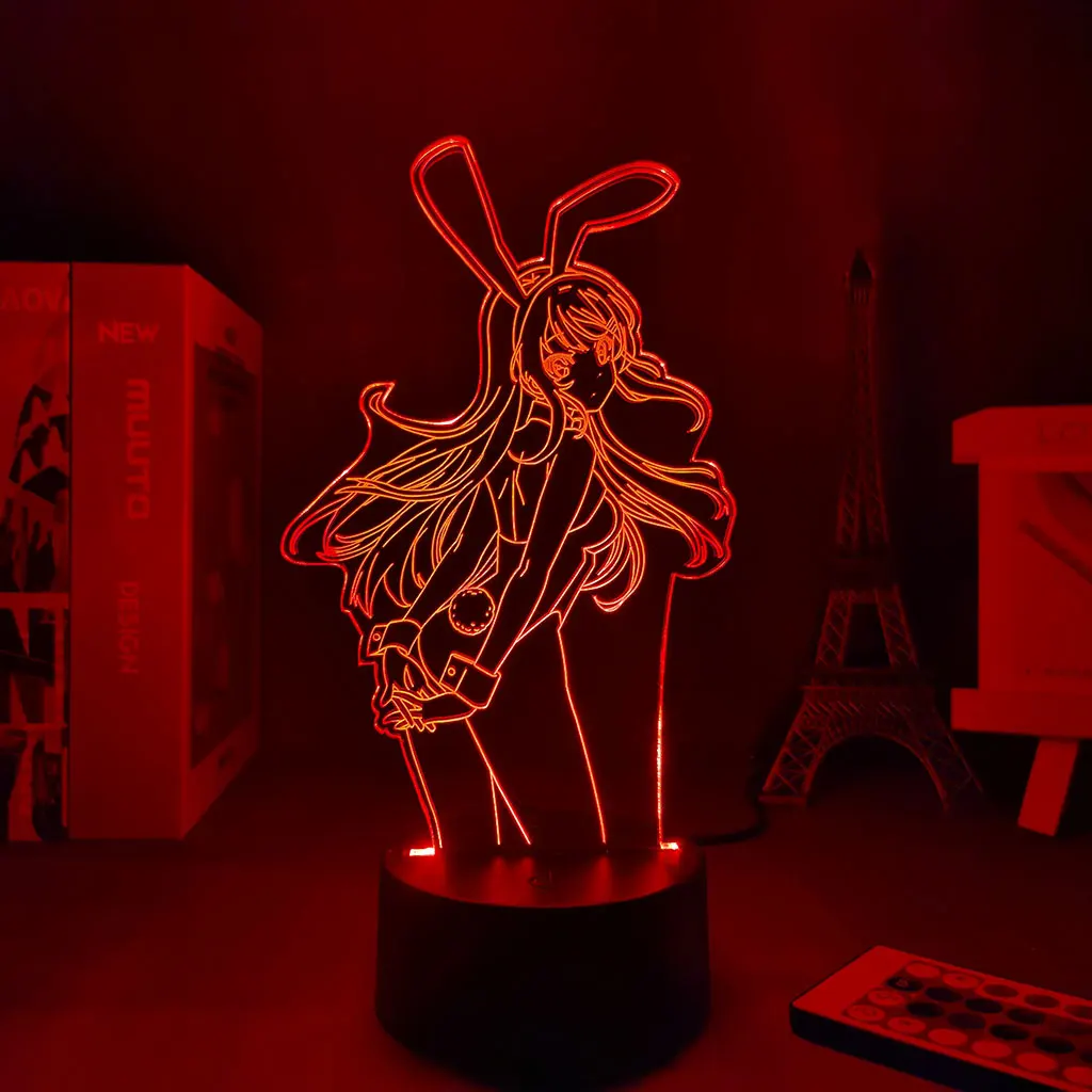 

Anime Lamp Waifu Mai Sakurajima 3D Lamp Sakurajima Bunny Girl Gift To Girlfriend Home Decor Neon Light Kids Bedroom Manga