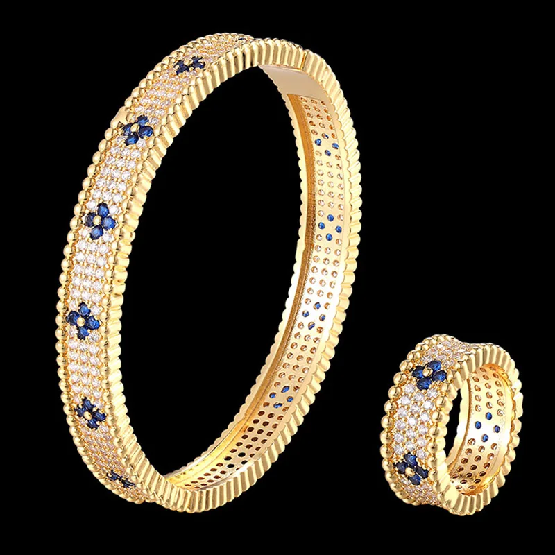 Zlxgirl Luxury brand Simple AAA cubic zircon bangle and Ring Jewelry Set wedding bridal bracelet couple gifts free shipping | Украшения и